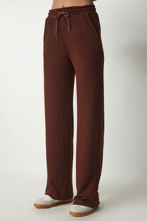 Женские коричневые спортивные штаны на бретельках с карманами MC00219