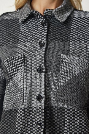 Женская серо-черная рубашка оверсайз с рисунком лесоруба TU00034