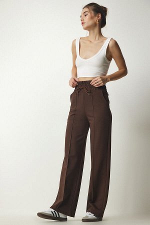 Женские коричневые базовые трикотажные спортивные штаны с карманами XR00018