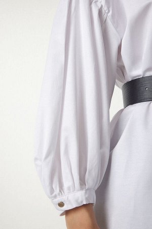 Женская белая атласная тканая рубашка с поясом FN03110
