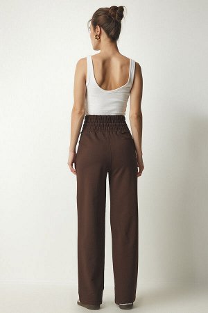 Женские коричневые базовые трикотажные спортивные штаны с карманами XR00018