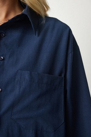 Женская темно-синяя поплиновая рубашка-бойфренд с одним карманом CY00014