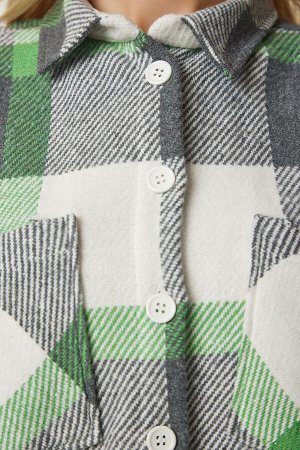 Женская серо-зеленая рубашка оверсайз из кашемира лесоруба с рисунком TU00034