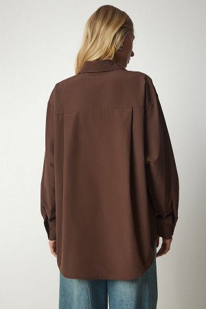 Женская коричневая поплиновая рубашка-бойфренд с одним карманом CY00014