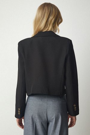 Женский черный двубортный пиджак с воротником WF00049