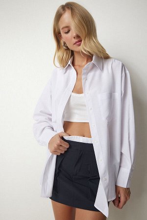 Женская белая поплиновая рубашка-бойфренд с одним карманом CY00014