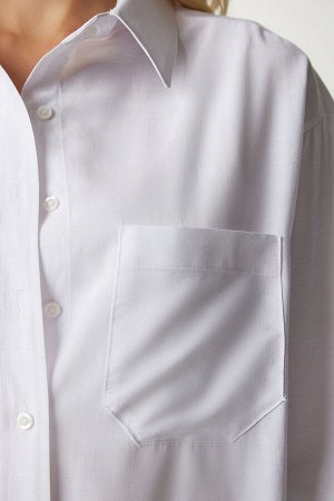 Женская белая поплиновая рубашка-бойфренд с одним карманом CY00014
