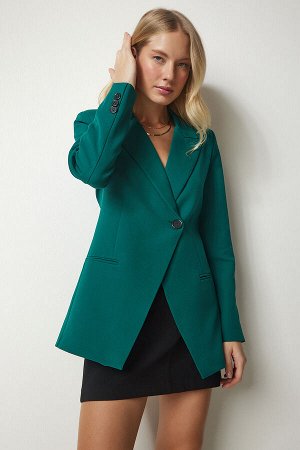 Женский изумрудно-зеленый двубортный пиджак с воротником на одной пуговице WF00054