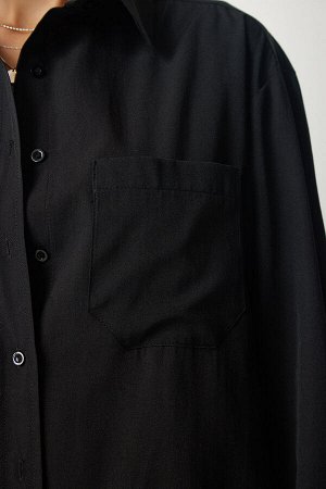 Женская черная поплиновая рубашка-бойфренд с одним карманом CY00014