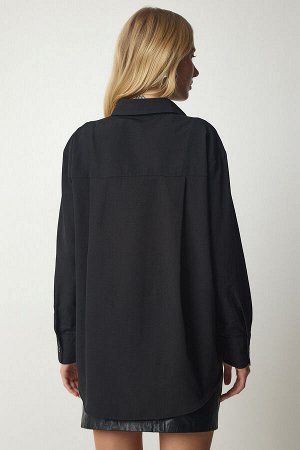 Женская черная поплиновая рубашка-бойфренд с одним карманом CY00014