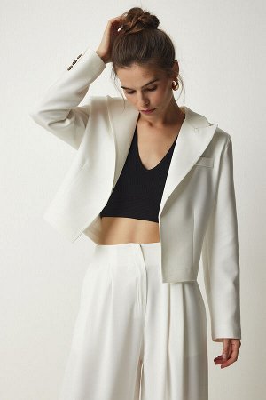 Женский белый двубортный пиджак с воротником WF00049
