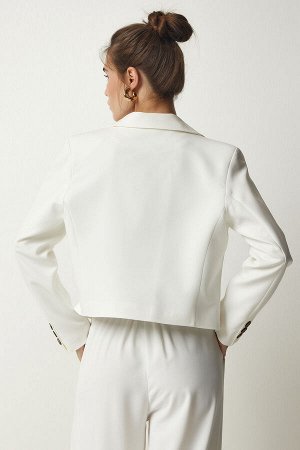 Женский белый двубортный пиджак с воротником WF00049