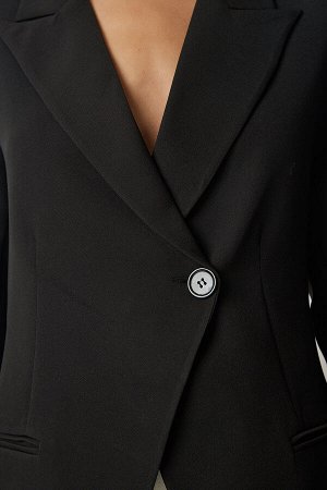 Женский черный двубортный пиджак на одной пуговице с воротником WF00054