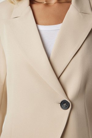 Женский кремовый пиджак с двубортным воротником и одной пуговицей WF00054