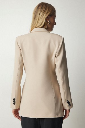 Женский кремовый пиджак с двубортным воротником и одной пуговицей WF00054