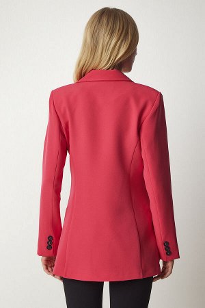 Женский розовый двубортный пиджак на одной пуговице с воротником WF00054