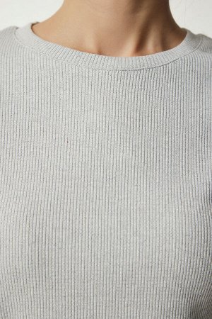 happinessistanbul Женская светло-серая повседневная вельветовая блузка, комплект брюк HZ00001