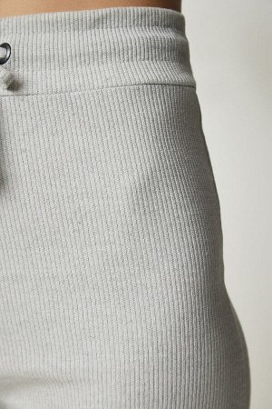 happinessistanbul Женская светло-серая повседневная вельветовая блузка, комплект брюк HZ00001