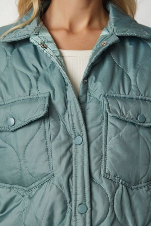 Женское стеганое пальто оверсайз с застежкой-молнией зеленого цвета dz00102