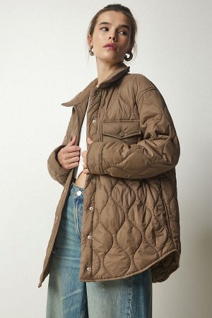 Женское стеганое пальто оверсайз из норки с карманами dz00090