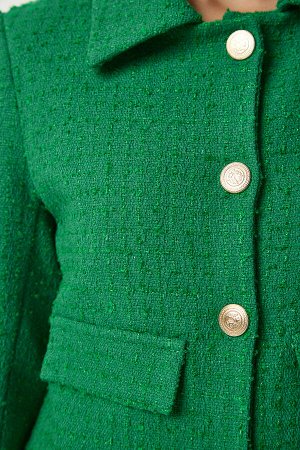 Женский зеленый твидовый укороченный жакет TO00039