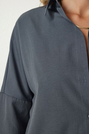 Женская дымчатая длинная базовая рубашка оверсайз DD00842