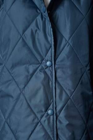 Женское стеганое пальто оверсайз цвета индиго синего цвета с капюшоном FN02905
