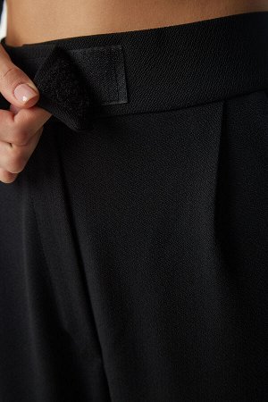 Женские черные удобные тканые брюки на липучке RV00150