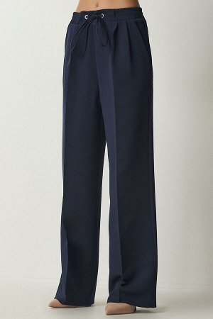 Женские темно-синие спортивные брюки со складками DW00003
