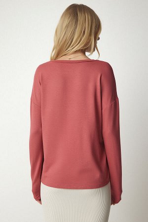 Женская трикотажная блузка с v-образным вырезом пыльной розы UB00150