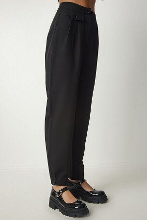 Женские черные стильные тканые брюки на пуговицах GK00012