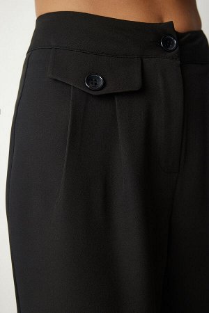 Женские черные стильные тканые брюки на пуговицах GK00012