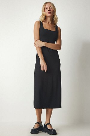 Женское вельветовое трикотажное платье с черным ремешком и квадратным воротником MC00214