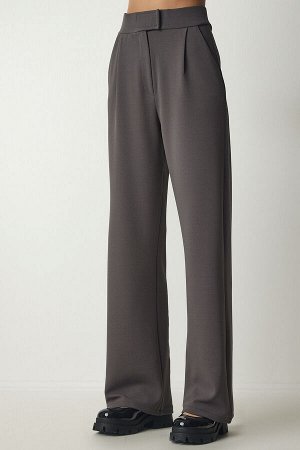 Женские удобные тканые брюки антрацитового цвета с липучкой на талии RV00150