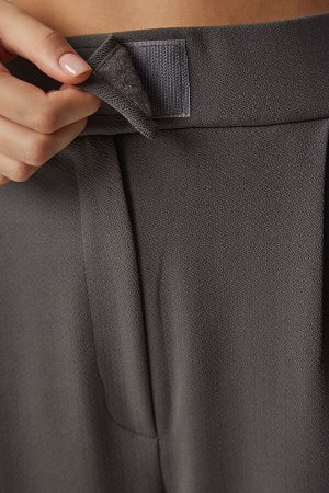 Женские удобные тканые брюки антрацитового цвета с липучкой на талии RV00150
