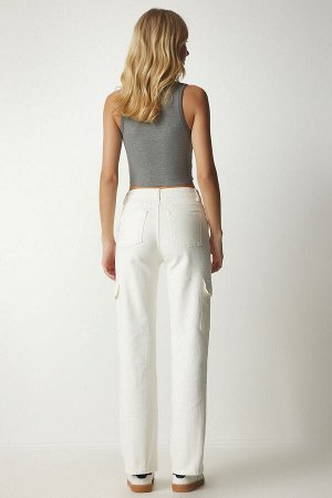 Женские белые джинсовые брюки-карго с карманами UT00002