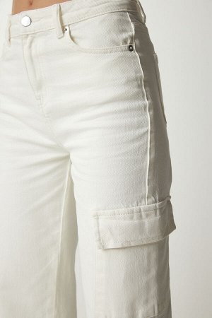 Женские белые джинсовые брюки-карго с карманами UT00002