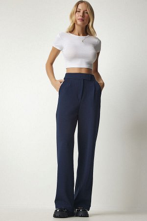 Женские темно-синие удобные тканые брюки на липучке RV00150