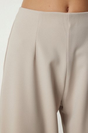 Женские бежевые удобные тканые брюки-шалвар MS00014