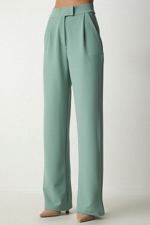 Женские удобные тканые брюки зеленого цвета с липучками на талии RV00150