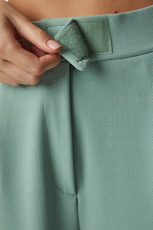 Женские удобные тканые брюки зеленого цвета с липучками на талии RV00150