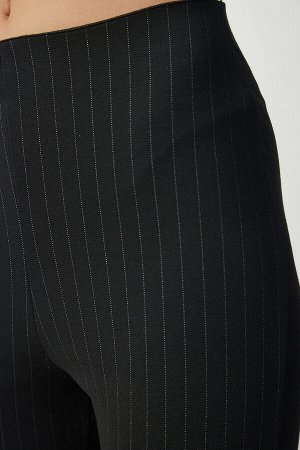 Женские повседневные брюки в тонкую полоску черного цвета ub00138