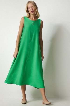 Женское зеленое длинное платье А-силуэта без рукавов BF00082