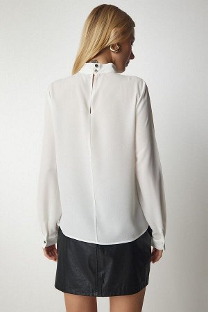 Женская белая блузка из крепа с глубоким вырезом и глубоким вырезом UB00155