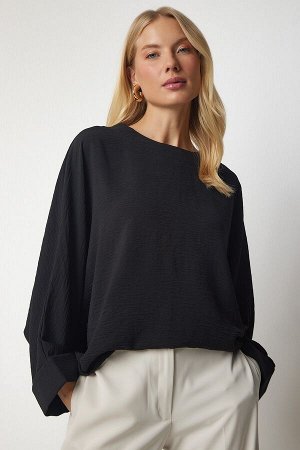 Женская черная струящаяся блузка Airobin с рукавами «летучая мышь» TO00084
