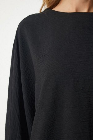 Женская черная струящаяся блузка Airobin с рукавами «летучая мышь» TO00084