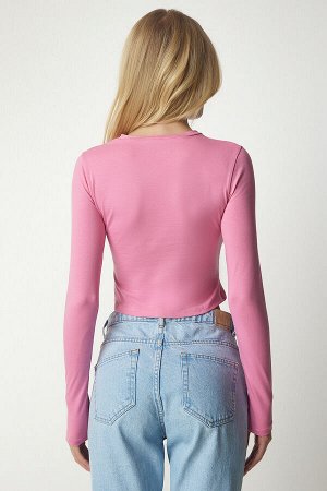 Женская розовая, бежевая базовая трикотажная укороченная блузка из двух комплектов ub00132