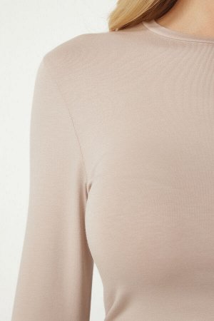 Женская розовая, бежевая базовая трикотажная укороченная блузка из двух комплектов ub00132
