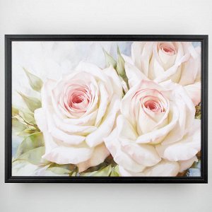 Картина "Бело-розовые розы 2" в рамке 50х70см, цвет черный ЛИ4