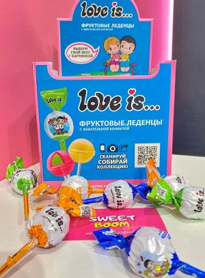 Фруктовый леденец на палочке Love Is / Лав Из с жевательной начинкой внутри 17.5 гр